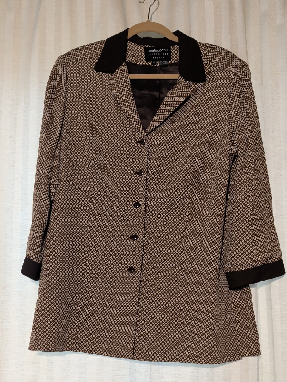 Liz Claiborne Black and Cream Geometric Button Front Jacket